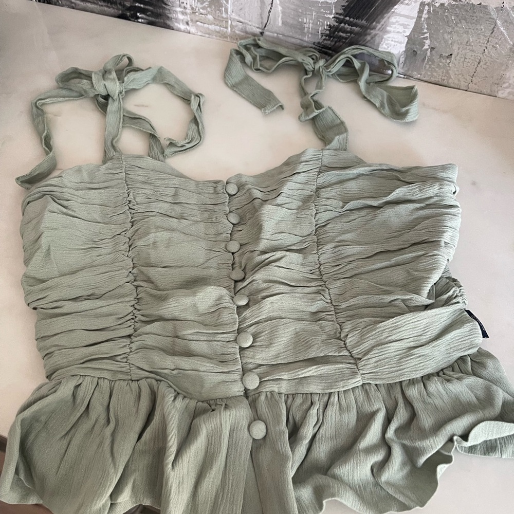 Buffalo David Bitton Light Green Ruched Blouse